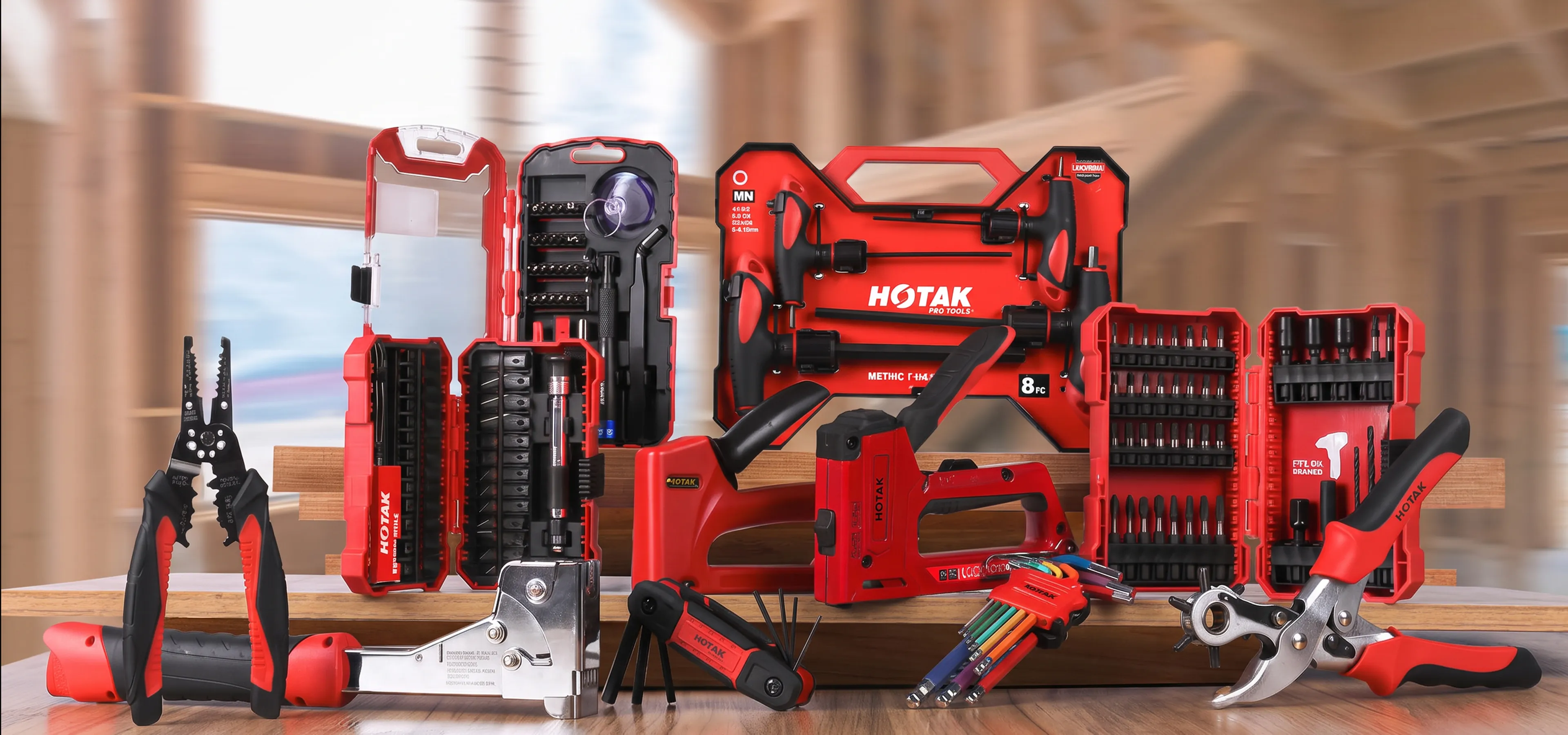 HOTAKTOOLS precision-engineered hand tools: hex key sets, staple guns, tool kits, wrench and pliers, hobby knives