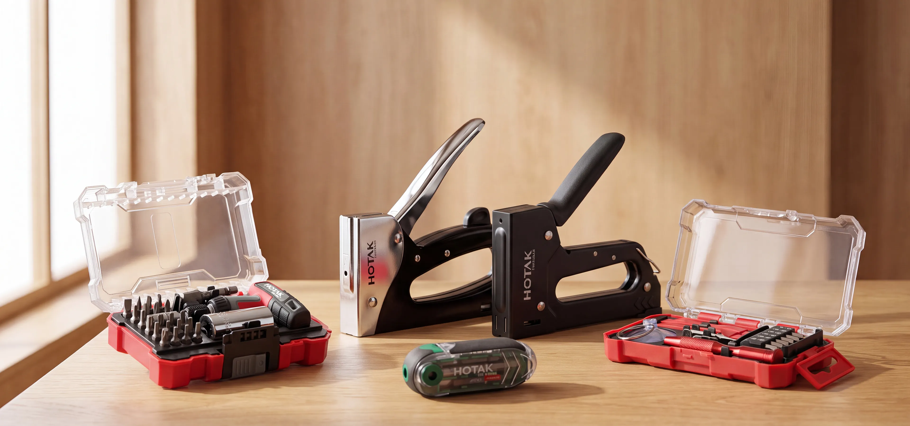 HOTAKTOOLS 2026 new hand tools: hex key sets, staple guns, tool kits, hobby knives